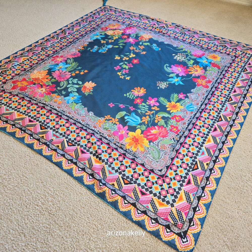 NWOT Johnny Was Silk Scarf Floral Boho Square #16 - Picture 7 of 10